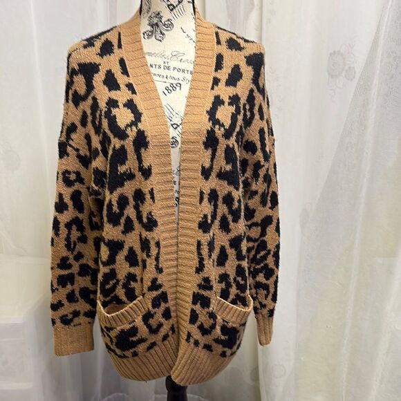 Leopard Print Open Front Cardigan - Picture 1 of 3